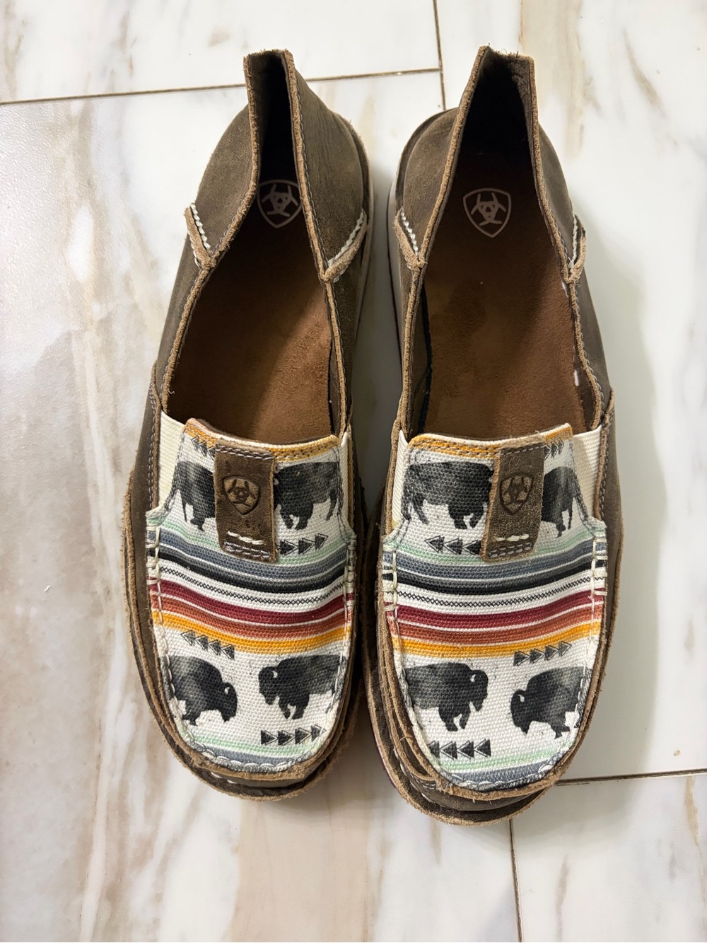 Ariat Brown Slip-On Women’s shoes with Buffalo and Striped Canvas